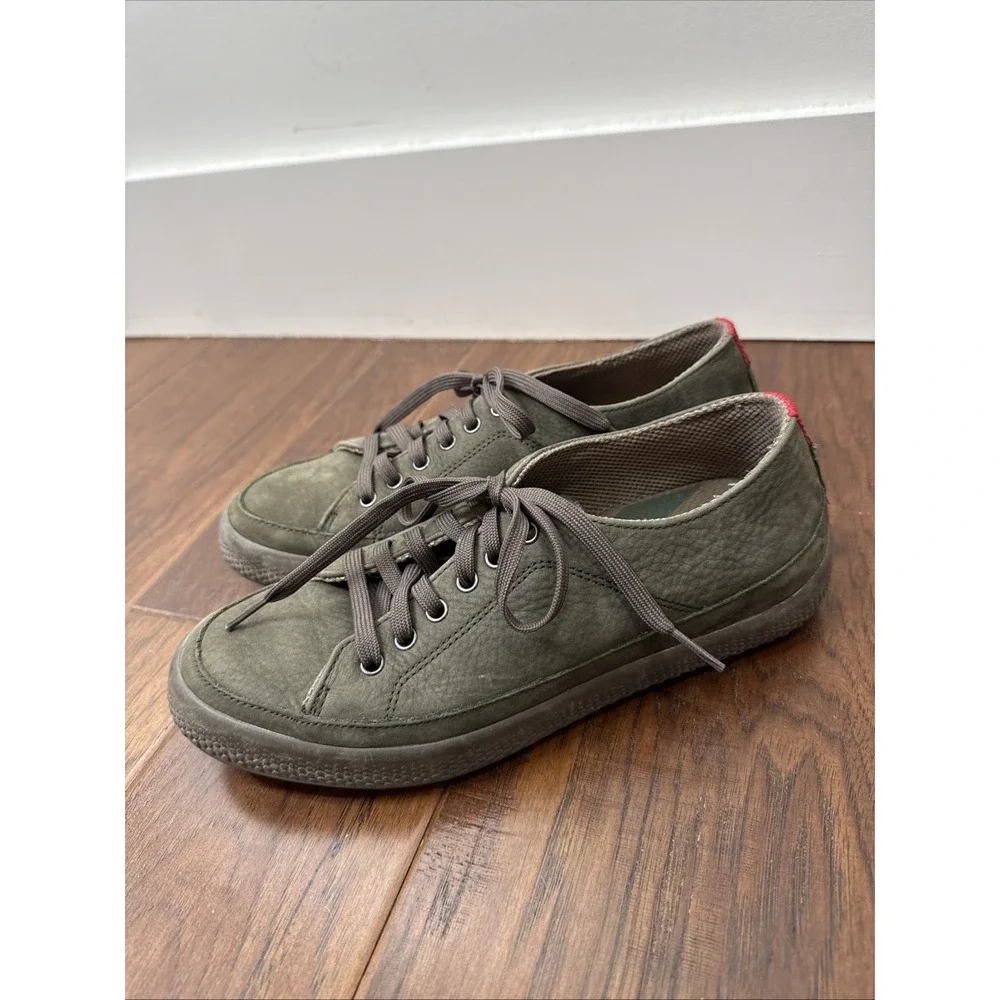 FitFlop Leather Flat Rally Sneakers Lace Up Green Comfort Womens 8 Biomimetrix